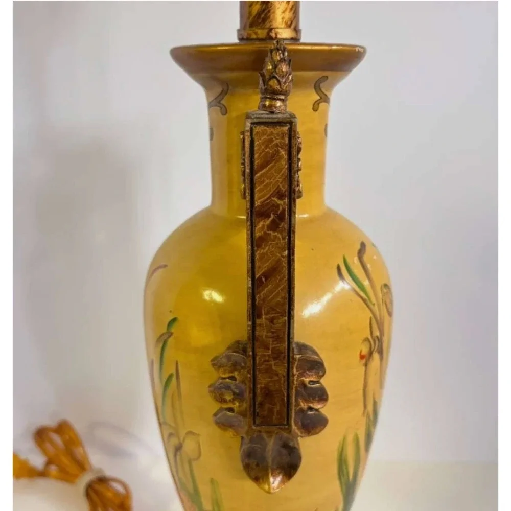 Vintage Berman Hand painted Lamp Yellow Gold Floral Design 25.5